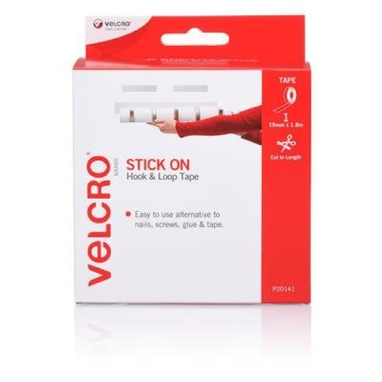 VELCRO STRIP H&L 19MMX1.8M WHT DISP