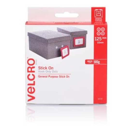 VELCRO SPOTS HOOK 22MM (125) WHT DISP