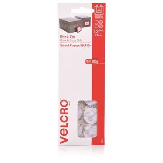 VELCRO HANDYDOTS H&L 22MM(12 DOTS)WHT HS