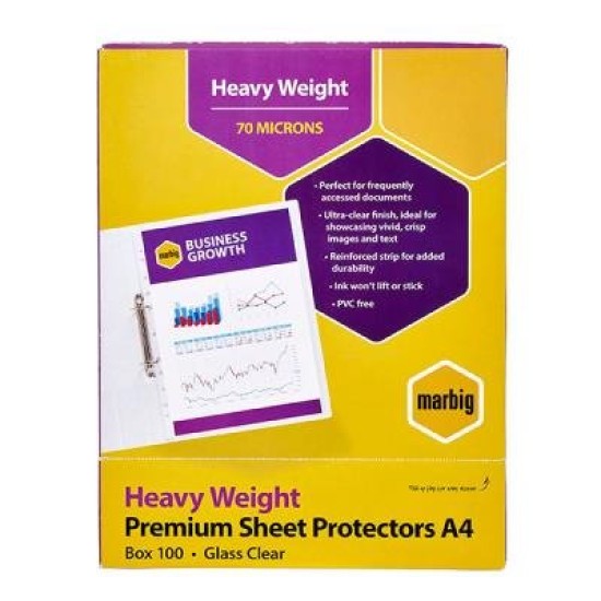 MARBIG SHEETPROTECTORS H/WEIGHT A4 10PK