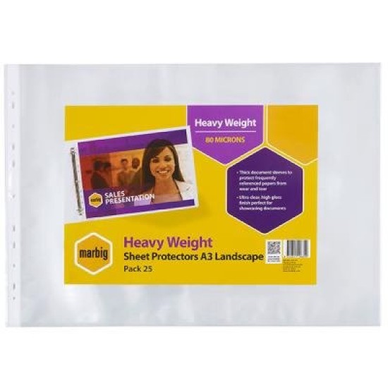 MARBIG SHEETPROTECTORS H/WEIGHT LC A3 PK25