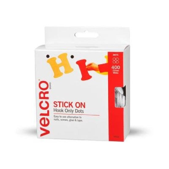 VELCRO SPOTS HOOK 22MM (400 SPOTS) WHT
