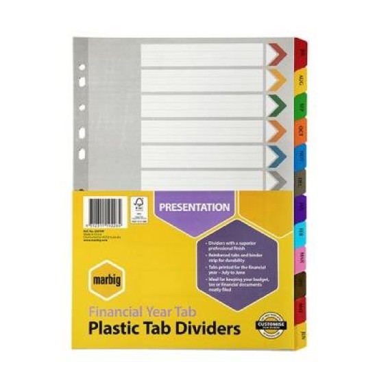 MARBIG A4 YEAR COLOUR TAB DIV