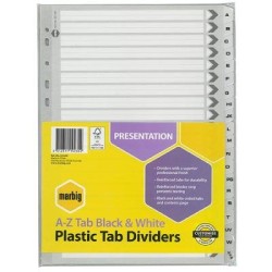 MARBIG DIVIDRS REINF BRD BLK/WHT A4 A-ZTAB