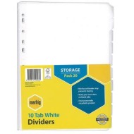 MARBIG DIVIDERS WHITE MNLLA A4 10TAB 20BULK