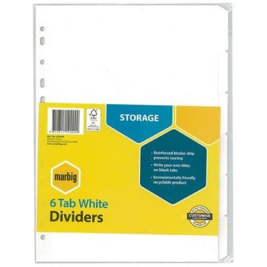 MARBIG DIVIDERS WHITE MNLLA A4 6TAB