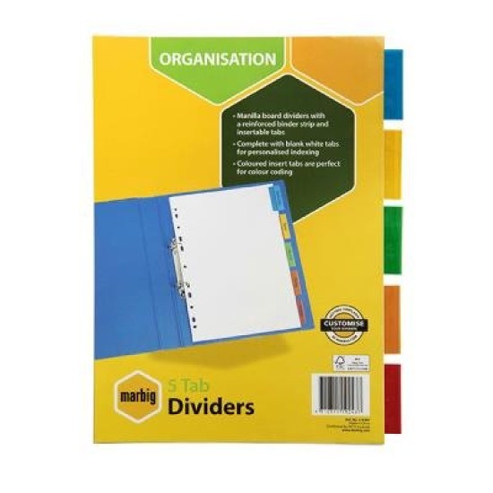 MARBIG DIVIDRS INSRT TABS WHT MNLLA A4 5TAB