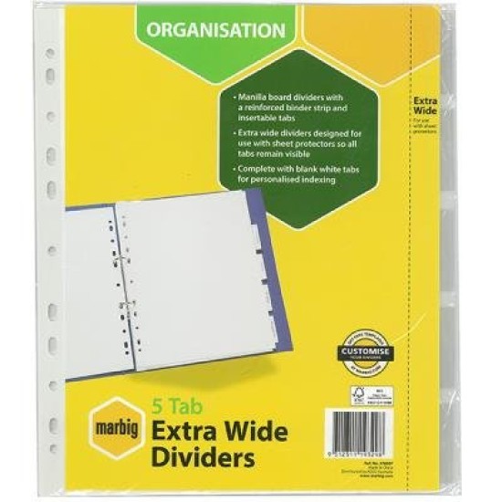 MARBIG DVDRS I/TABS XWIDE WHT MNLLA A4 5TAB