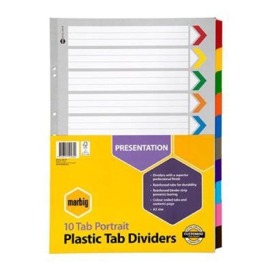 DIVIDER A3 PORTRAIT 10 TAB COL