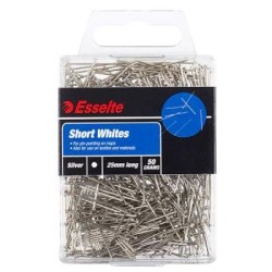 ESSELTE PINS SHORT WHITE 25MM 50GM
