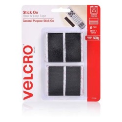 VELCRO STICKON TAPE H&L 25X50MM 6SET BLK