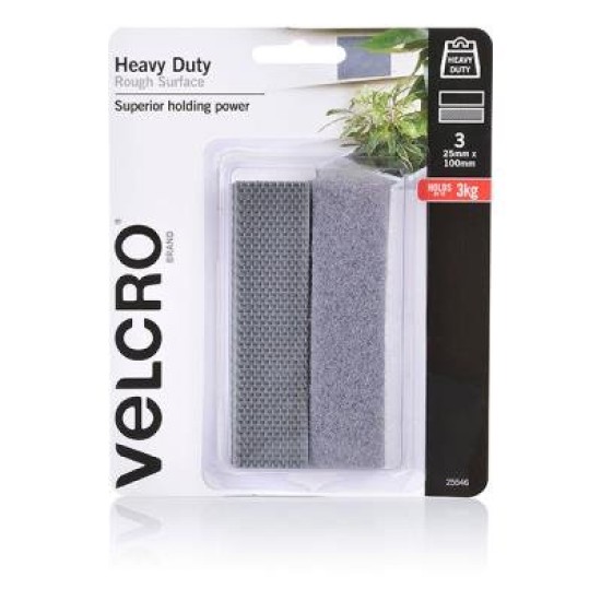 VELCRO HD ROUGH SURFACE 25X100MM GRY PK3