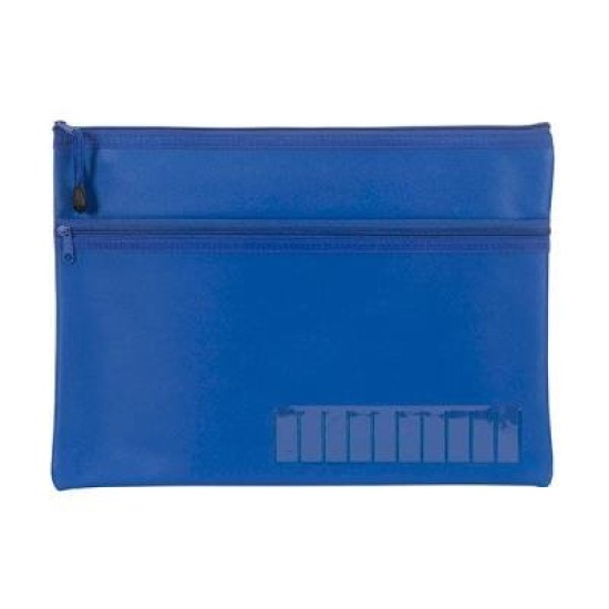 CELCO PENCIL CASE NAME BLUE 2 ZIP LGE