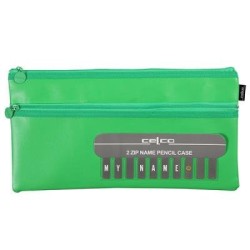 CELCO PENCIL CASE NAME GREEN 2 ZIP LGE