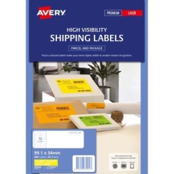 High Visibility Shipping Labels 99.1 x 34 mm, Laser, Fluoro Yellow