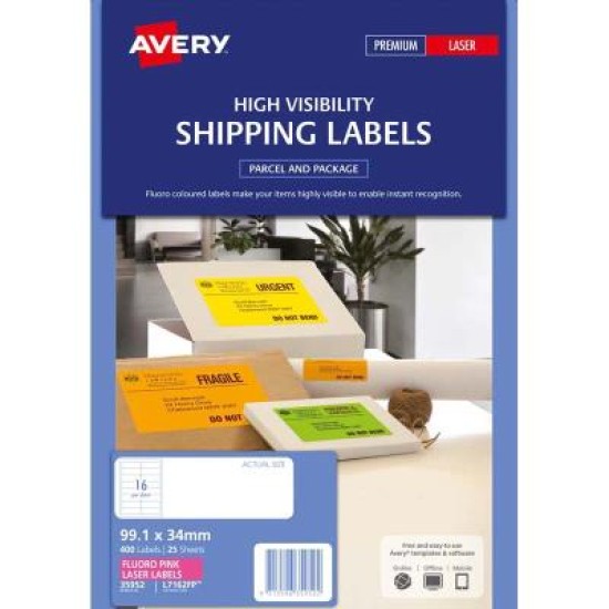High Visibility Shipping Labels 99.1 x 34 mm, Laser, Fluoro Pink