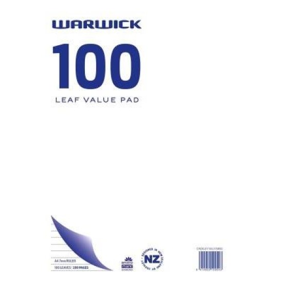 Warwick Pad A4 Value 100 Leaf Ruled 7mm