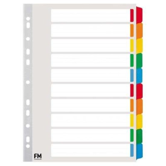 FM Indices A4 10 Tab Colour Reinforced Cardboard