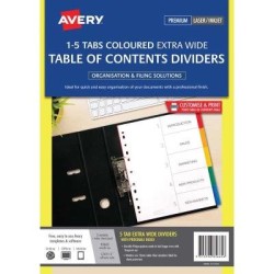 Avery Dividers A4 5 Tab Coloured Pp Extra Wide Avery Dividers A4 5 Tab Coloured Pp Extra Wide