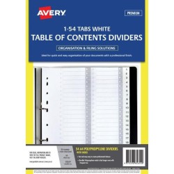 Avery Dividers A4 1-54 Tab White Pp