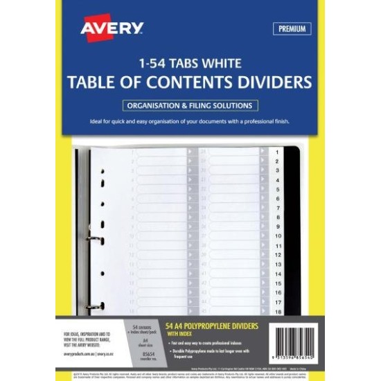 Avery Dividers A4 1-54 Tab White Pp