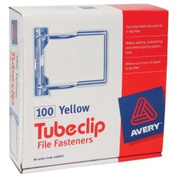 Avery Clip File Fastener Yellow 100 Pack