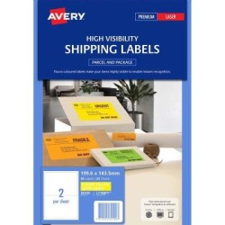 Avery Shipping Label L7168FY Fluoro Yellow 2 Up 25 Sheets 199.6x143.5mm