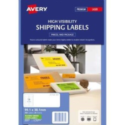 Avery Shipping Label L7163FG Fluoro Green 14 Up 25 Sheets Laser 99.1x38.1mm