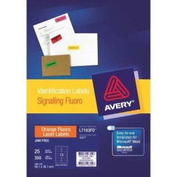 Avery Shipping Label L7163FO Fluoro Orange 14 Up 25 Sheets Laser 99.1x38.1mm