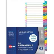 Avery Customisable Table Of Contents A4 A-Z Tabs Coloured FSC Mix Credit
