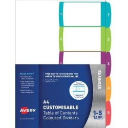 Avery Customisable Table Of Contents A4 1-5 Tabs Coloured FSC Mix Credit