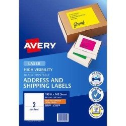 Avery Shipping Label L7168FO Fluoro Orange 2 Up 10 Sheets Laser 199.6x143.5mm