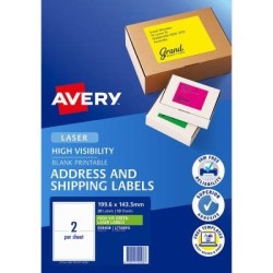 Avery Shipping Label L7168FG Fluoro Green 2 Up 10 Sheets Laser 199.6x143.5mm