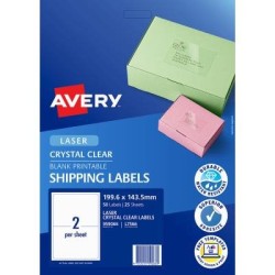 Avery Shipping Label L7566 Crystal Clear 2up 25/Pk 199.6x143.5mm