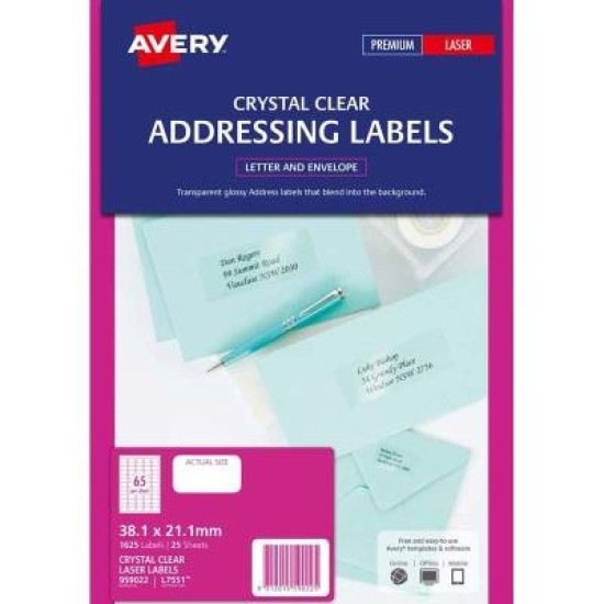Avery Label L7551-25 Clear 25 Sheets