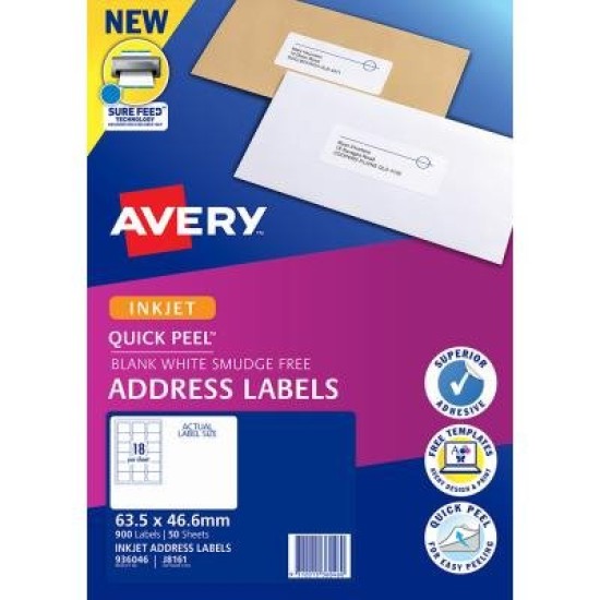 Avery Label J8161-50 Inkjet FSC Mix Credit 50 Sheets
