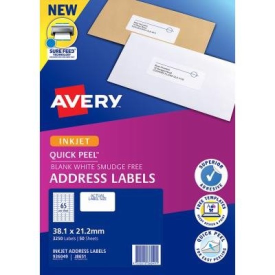 Avery Label J8651-50 Inkjet FSC Mix Credit 50 Sheets