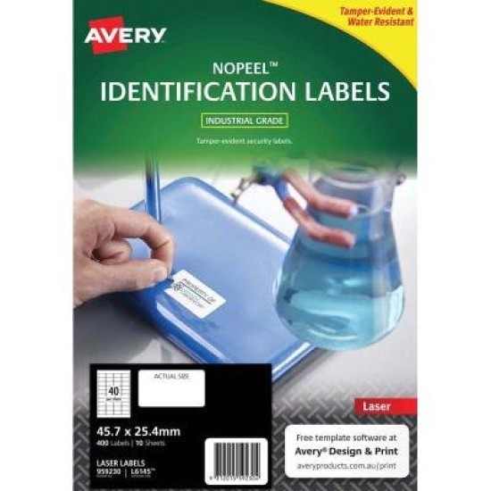 Avery No Peel Label L6145 White 40 Up 10 Sheets Laser 45.7x25.4mm