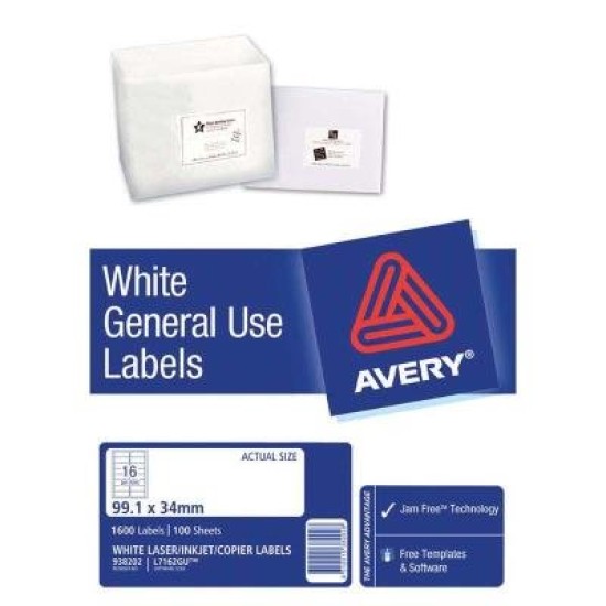 Avery Label L7162 General Use A4 16/Sheet FSC Mix Credit 100 Sheets