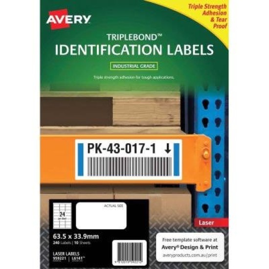 Avery Triplebond Label L6141 White 24 Up 10 Sheets Laser 63.5x33.9mm