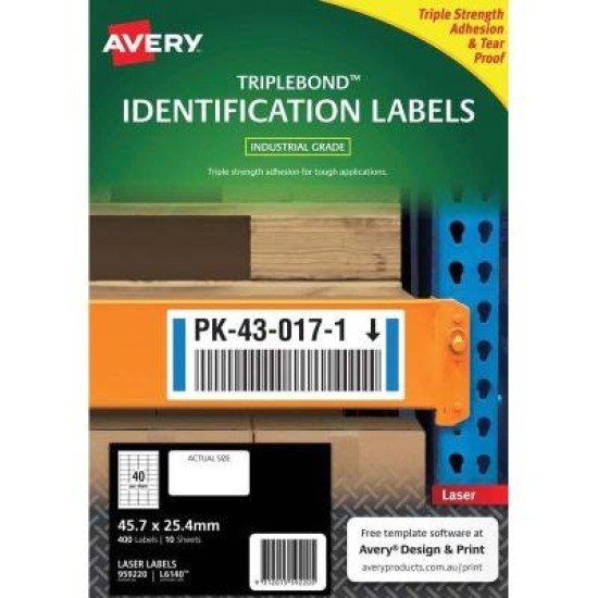Avery Triplebond Label L6140 White 40 Up 10 Sheets Laser 45.7x25.4mm
