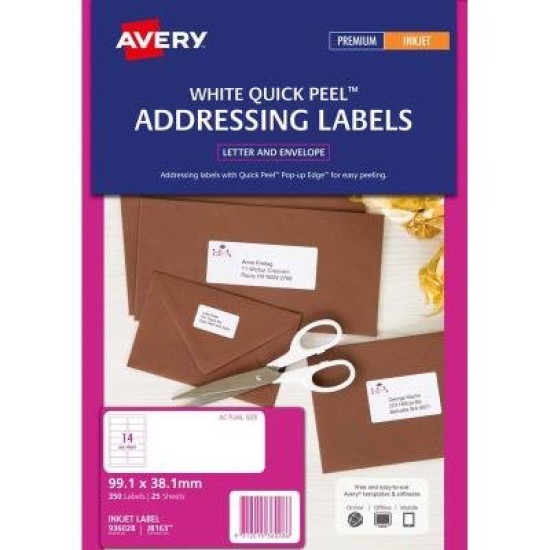 Avery Label J8163-25 Inkjet FSC Mix Credit 25 Sheets