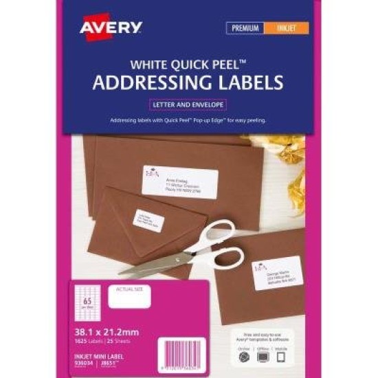 Avery Label J8651-25 Inkjet FSC Mix Credit 25 Sheets