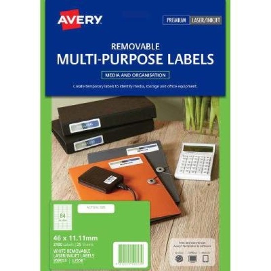 Avery Multi Purpose Label L7656 White 84 Up 25 Sheets Laser Inkjet 46x11.11m Remvble
