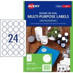 Avery L6112C Crystal Clr Round - 24Up 40mm D 10/Pk