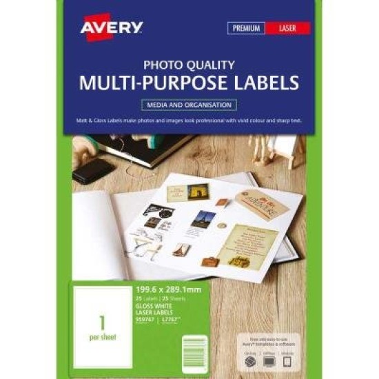 Avery Label L7767-25 GLOSS 200x289mm 25 Sheets