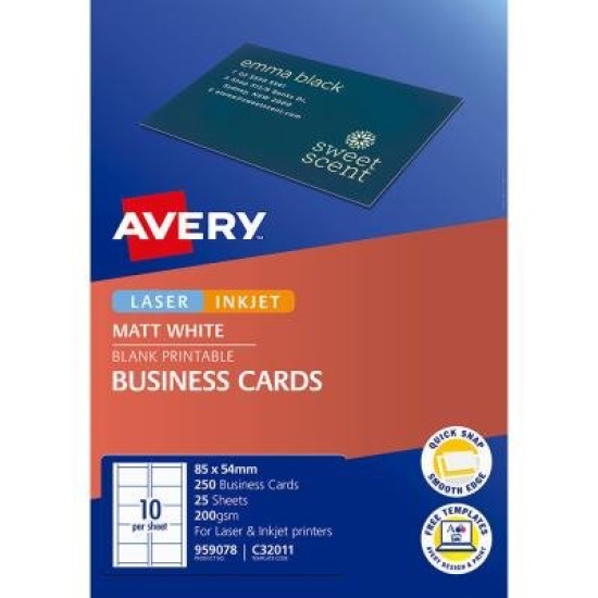 Avery Business Cards C32011-25 25 Sheets Inkjet Laser