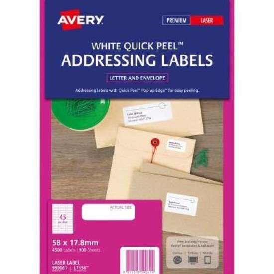 Avery Label L7156-100 58x17.8mm FSC Mix Credit 100 Sheets