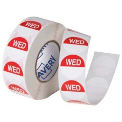Avery Labels Wednesday Round Day 24mm Red White 1000 Roll Avery Labels Wednesday Round Day 24mm Red White 1000 Roll