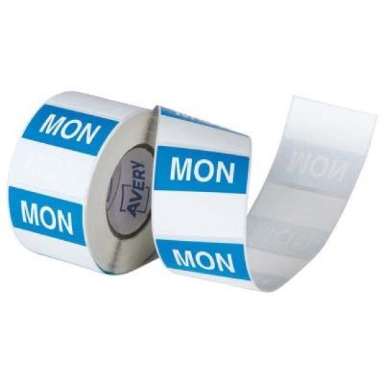 Avery Labels Monday Square Day 40x40mm Blue White 500 Roll